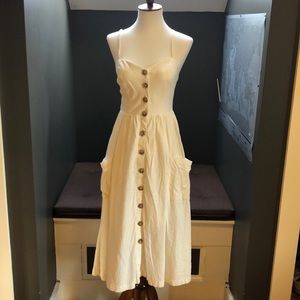 Button front below knee dress.